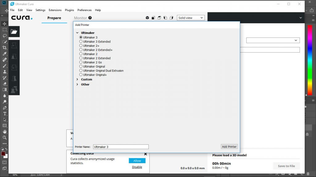 добавляем 3d принтер в cura